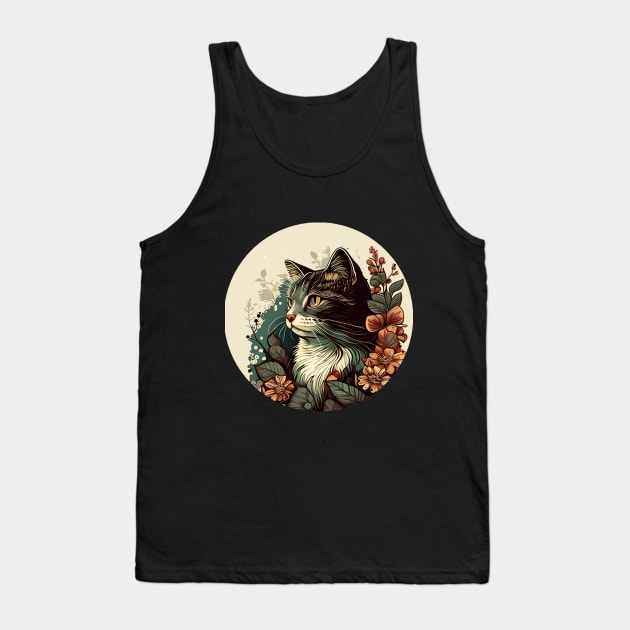 Cat Filled With Flowers In The Meadow Colorful - Love Cats Tank Top by Johnathan Allen Wilson